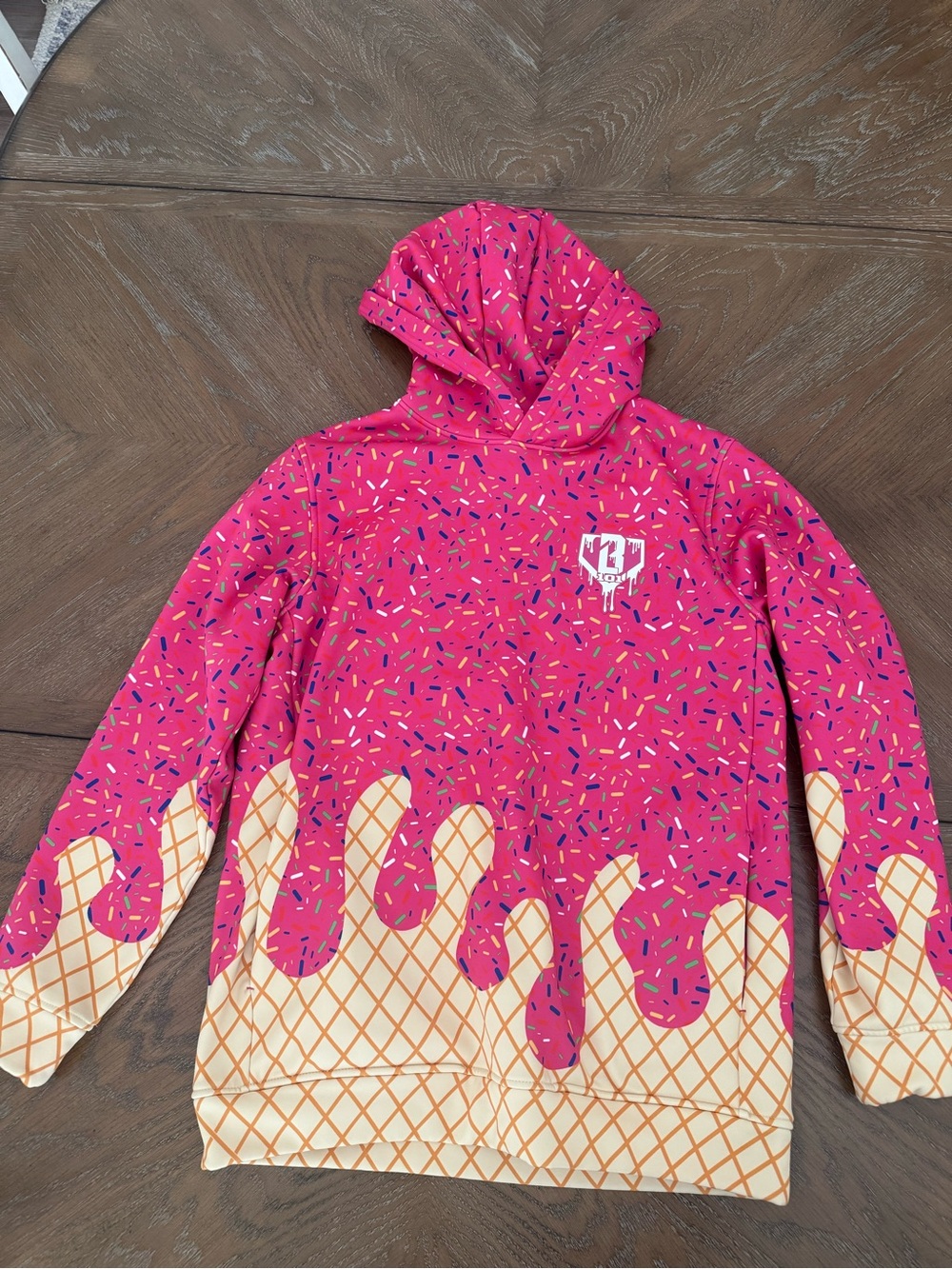 NWOT Kids Pink Baseball Lifestyle 101 Sprinkle Hoodie with Waffle Cone Print